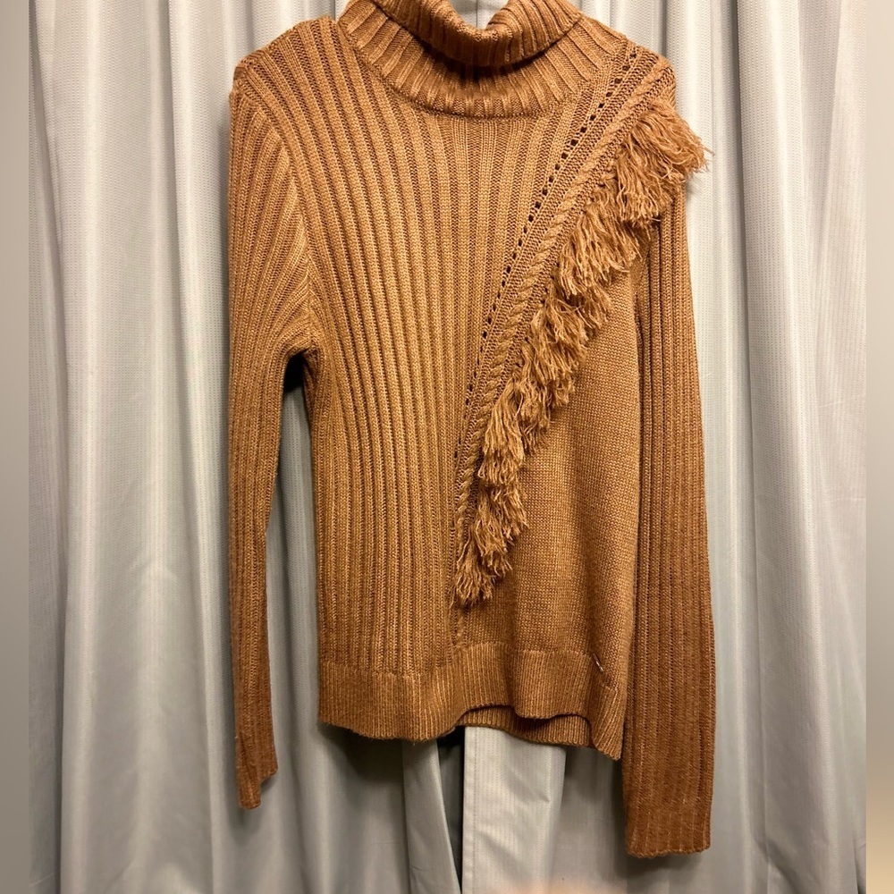 50%offw❤️ Dkny Women's Sweaters Turtleneck Sweater fringe:Luggage NWT 54